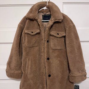 NEW WITH TAGS Lucky Brand Faux Fur Shearling Teddy Bear Long Jacket Coat, Size S